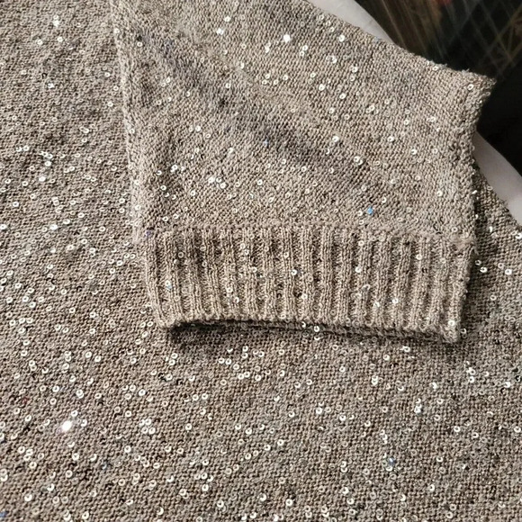 Nue Options Wms Xl Glitter Silver/beige CrewNeck Sweater Short Sleeve Pullover - Picture 6 of 9